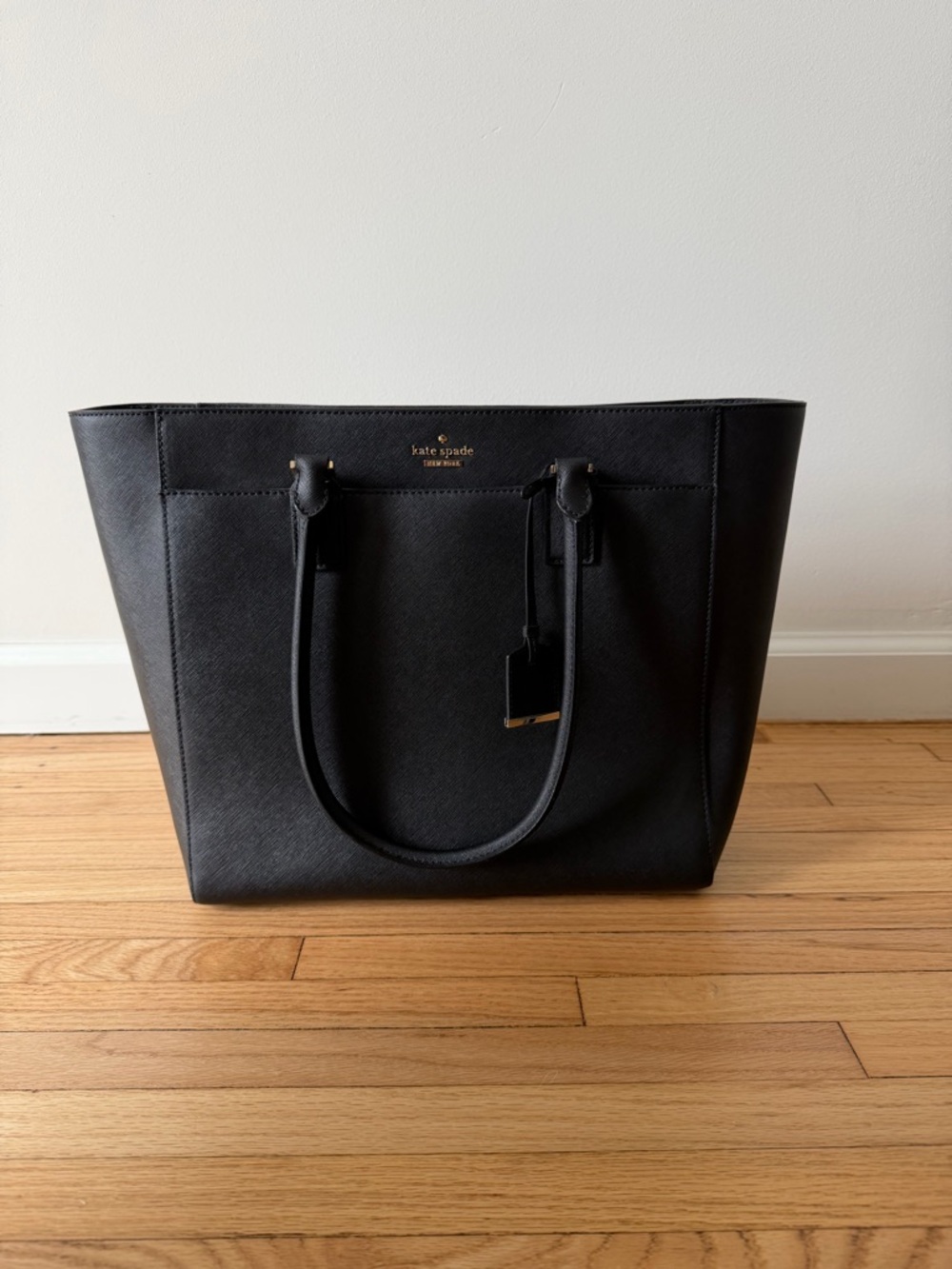 kate spade Black Saffiano Tote with Gold Logo